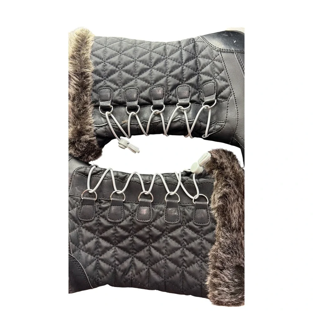 Lands' End Girls Black Quilted Faux Fur Snow Boots 3M Fits‎ Women 5 487526